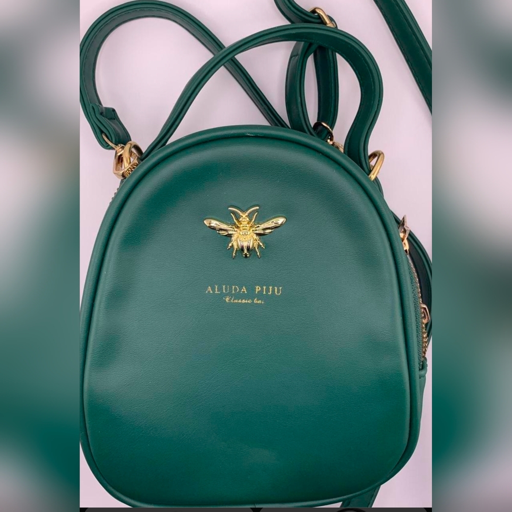 Green Backpack with Gold Bee Accent
